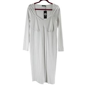 BOOHOO MATERNITY sz 12 white ribbed long sleeve bodycon dress NWT B90